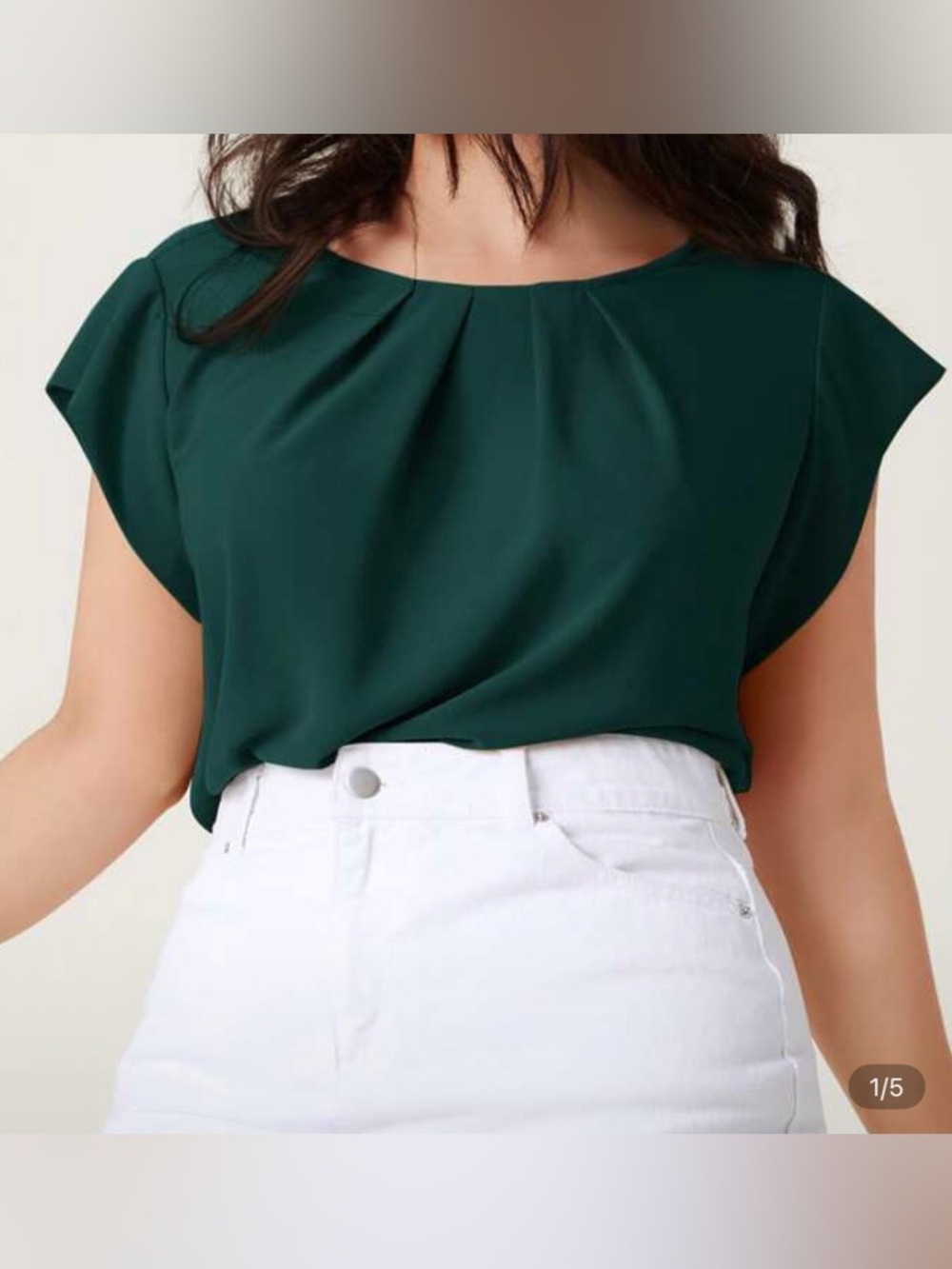 Women's Emerald Green Pleated Cap Sleeve Top
